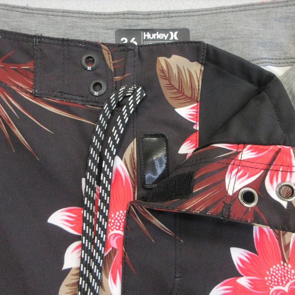 Hurley Board‎ Shorts Mens 36 Black Red Tropical Floral Print Palm Swim Surf